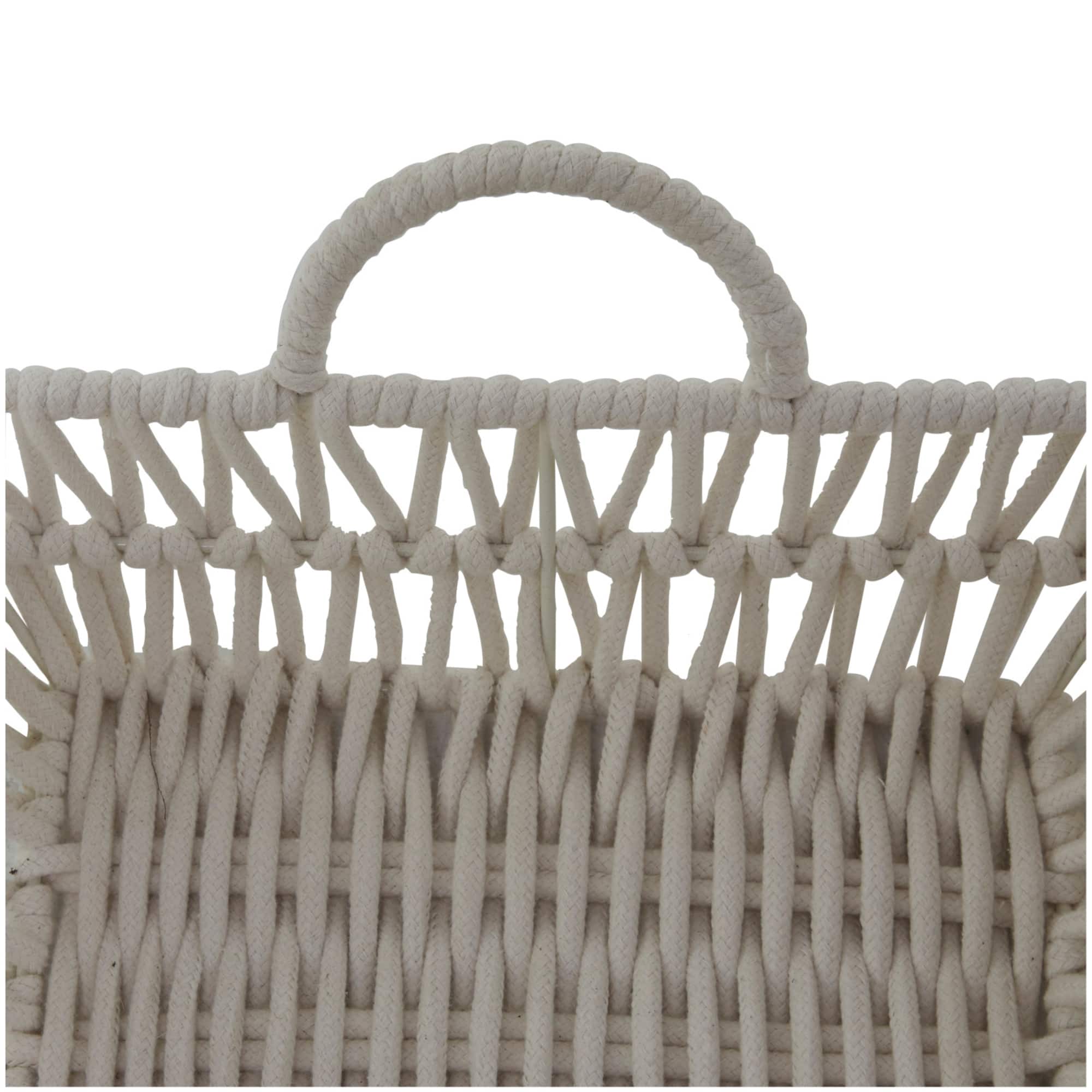 White Cotton Handmade Woven Storage Basket with Handles Set of 2 19", 18"